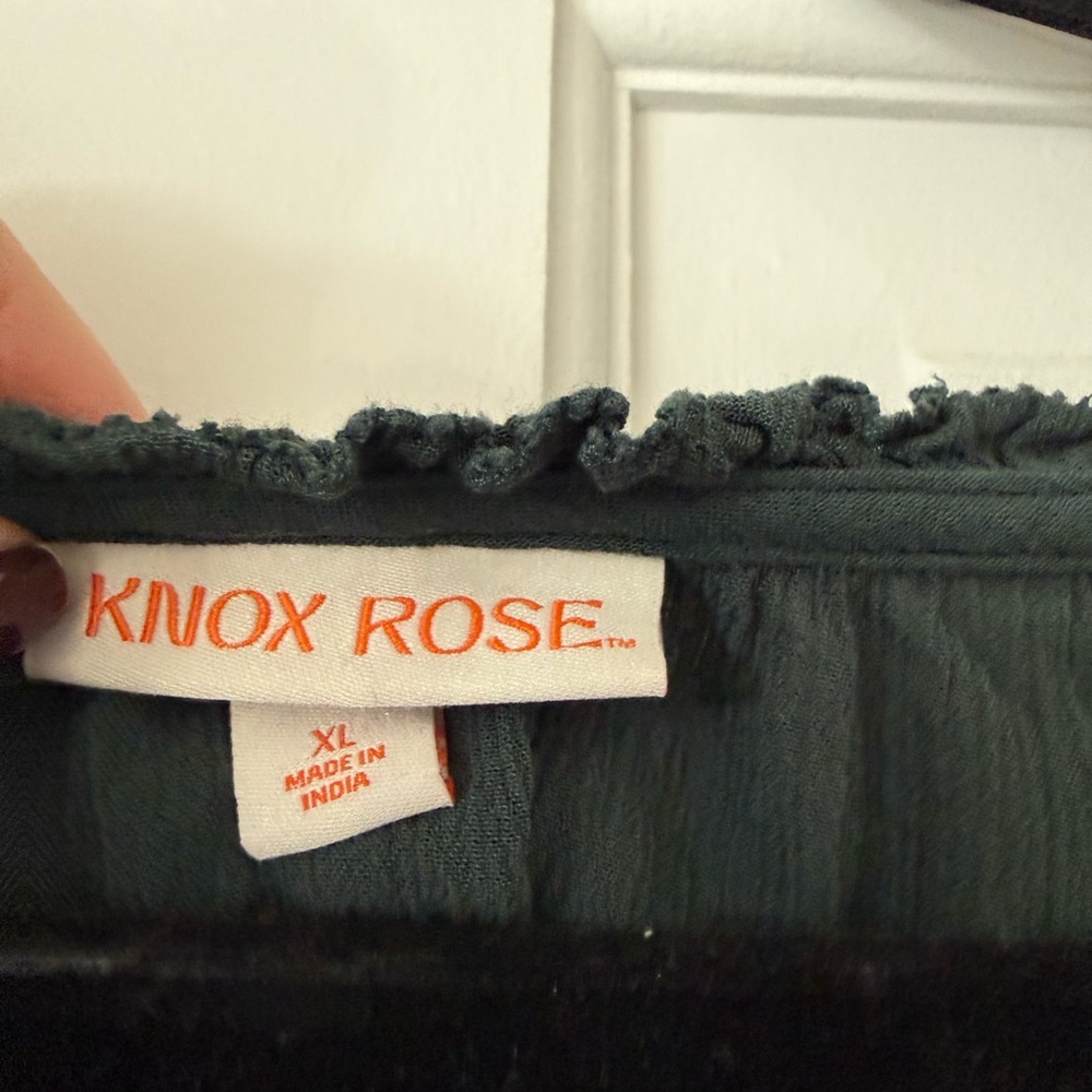 Knox Rose Green Boho Peasant Blouse Women’s XL Lace Sleeve Top - Picture 2 of 5